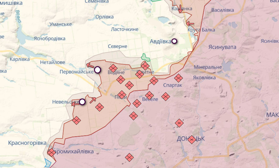 Фронт в районі Донецька (Карта: deepstate)