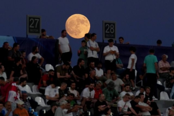 A general view of moon from inside the stadium during the UEFA Under-21 Euro 2023 Quarter Final match between England and Portugal at Shengelia Arena on July 02, 2023 in Kutaisi, Georgia