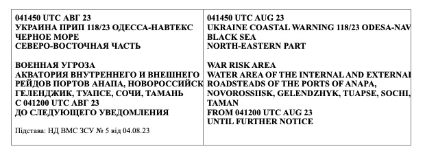 Україна оголосила зоною воєнної загрози акваторії шести російських портів – карта