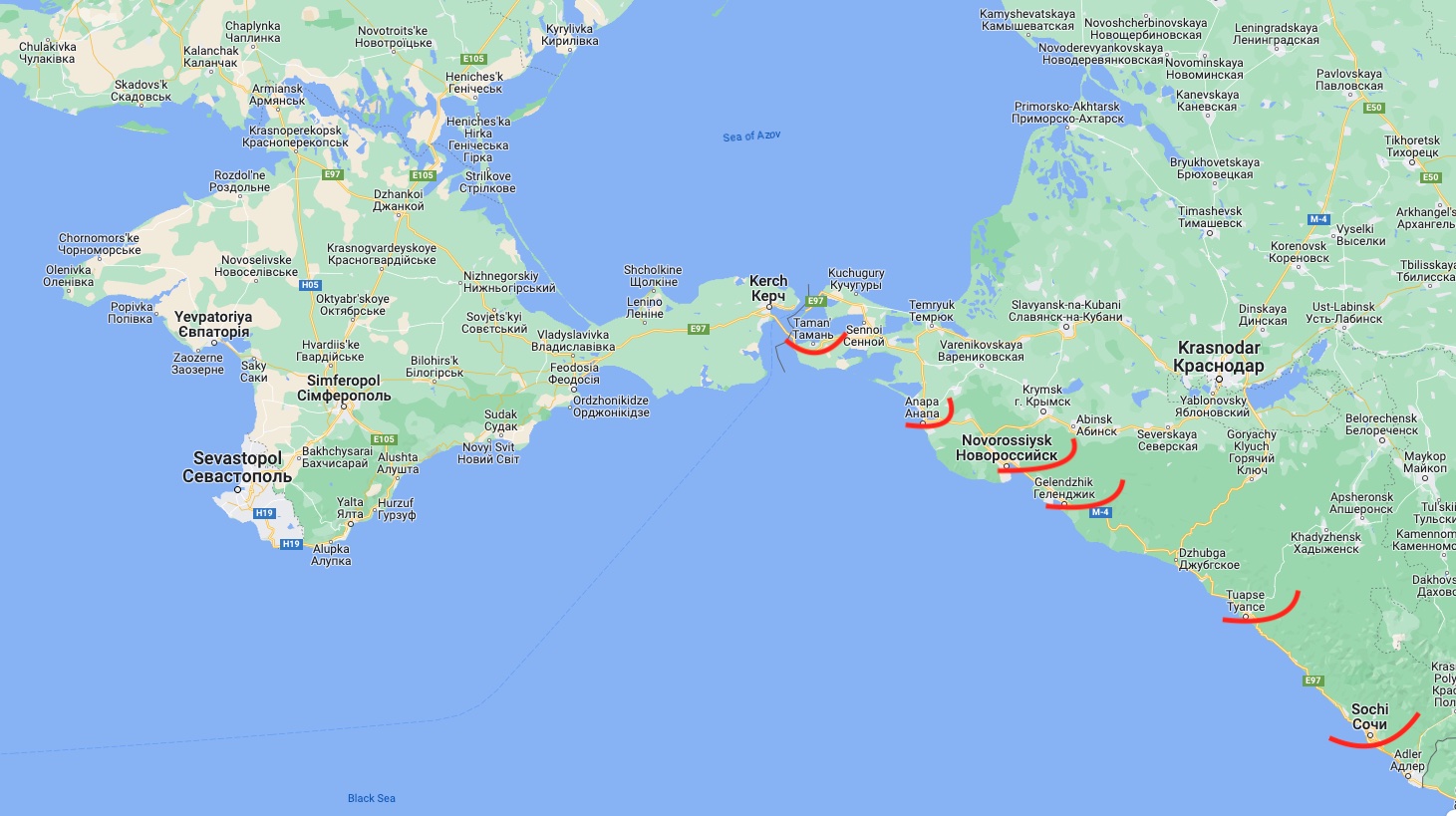 Україна оголосила зоною воєнної загрози акваторії шести російських портів – карта