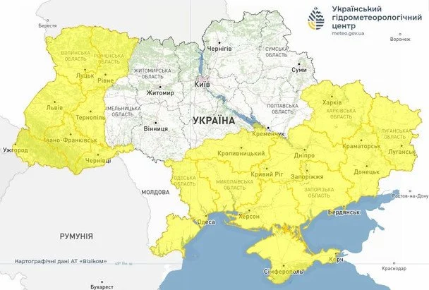 Попередження про небезпечні метеорологічні явища по Україні. / © Укргідрометцентр