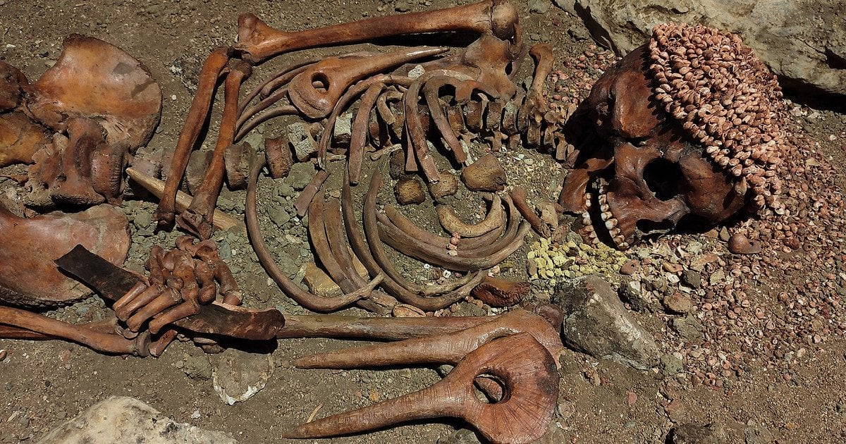 Remains of the Prince of Arene Candide in the Archaeological Museum of Finale Ligure, Italy