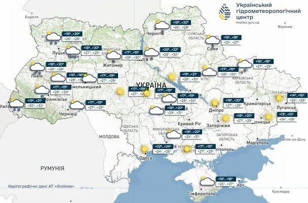 Мапа погоди на 22 червня / © Укргідрометцентр