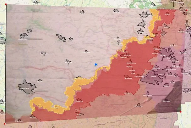 The difference between the Russian Ministry of Defense and DeepState is 1900 km² (highlighted in yellow). / © facebook.com/Petro Andryushchenko