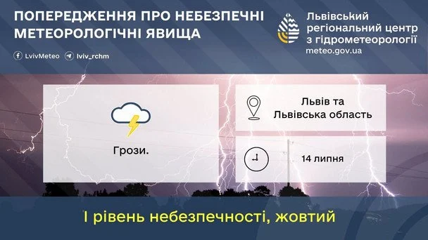 Синоптики попереджають про негоду на Львівщині 14 липня / © Укргідрометцентр