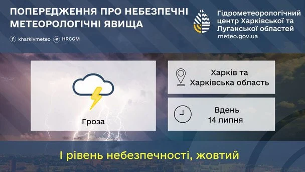 Синоптики попереджають про грози на Харківщині 14 липня / © Укргідрометцентр