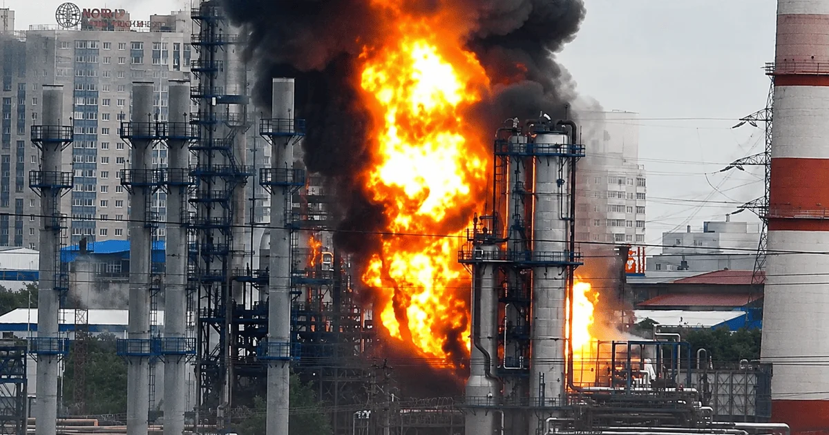 Fire at a Moscow refinery after an attack on June 16